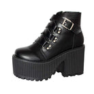 Kobine Women's Gothic Punk Buckle Zipper Platform Boots