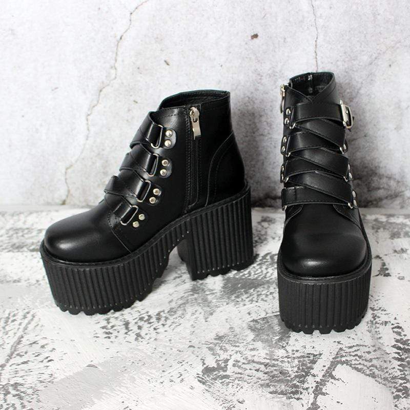 Kobine Women's Gothic Punk Buckle Zipper Platform Boots
