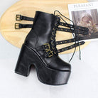 Women's Gothic Punk Buckles Lace-up Chunky Heel Boots