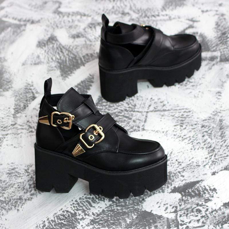 Kobine Women's Gothic Punk Buckles Platform Ankle Boots