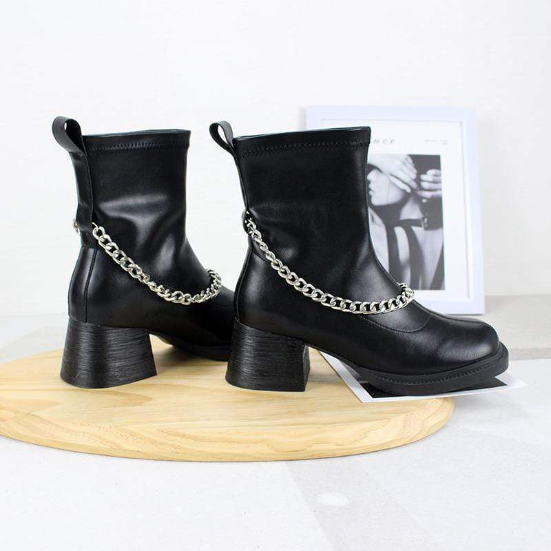 Kobine Women's Gothic Punk Chain Wedge Chelsea Boots
