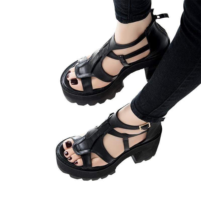 Kobine Women's Gothic Punk Cutout Buckles Platform Sandals