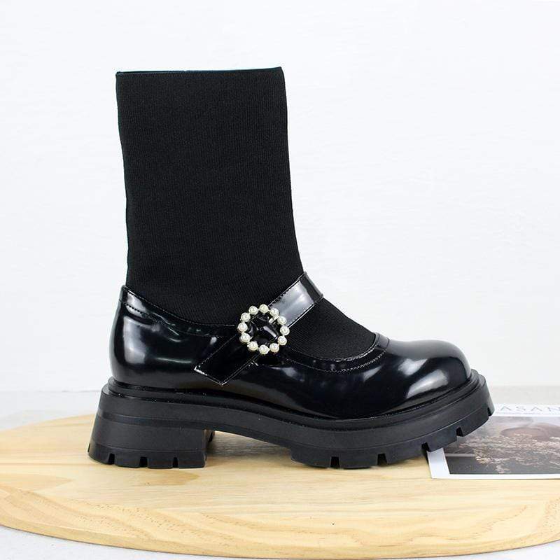 Women's Gothic Punk Elastic Splice Mary Jane Boots