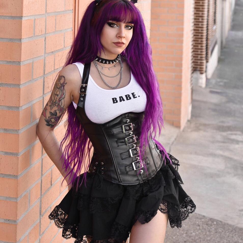 Kobine Women's Gothic Punk Halterneck Buckles Underbust Corset