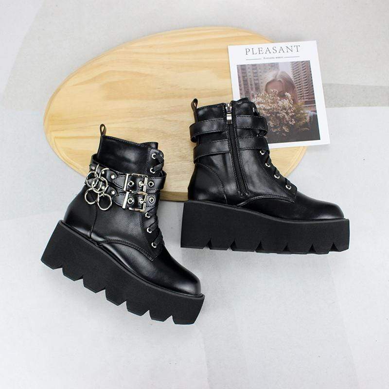 Women's Gothic Punk Lace-up Buckles Platform Boots