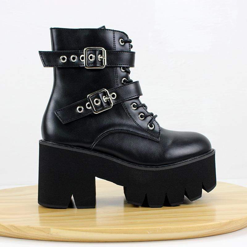 Kobine Women's Gothic Punk Lace-up Buckles Platform Boots