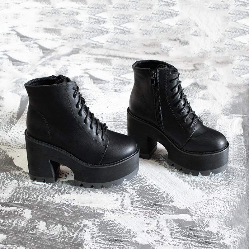 Kobine Women's Gothic Punk Lace-up Chunky Heel Boots