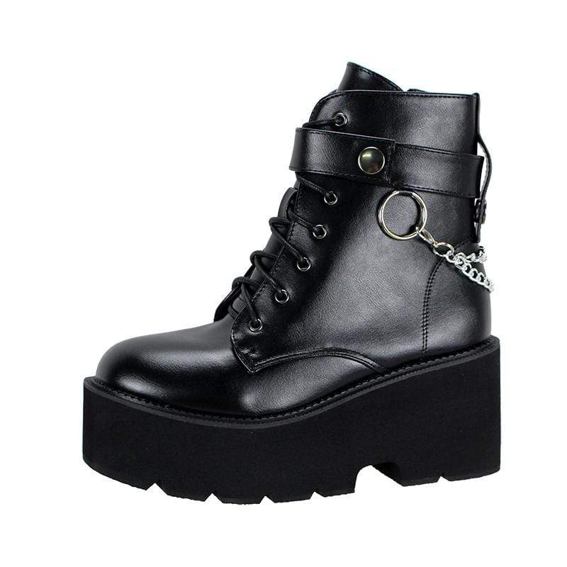 U-DOUBLE Brand Punk Style Women Shoes Lace-up heel height 6CM Platform  Shoes Woman Gothic Ankle Boots Metal Decor Woman Sneakers