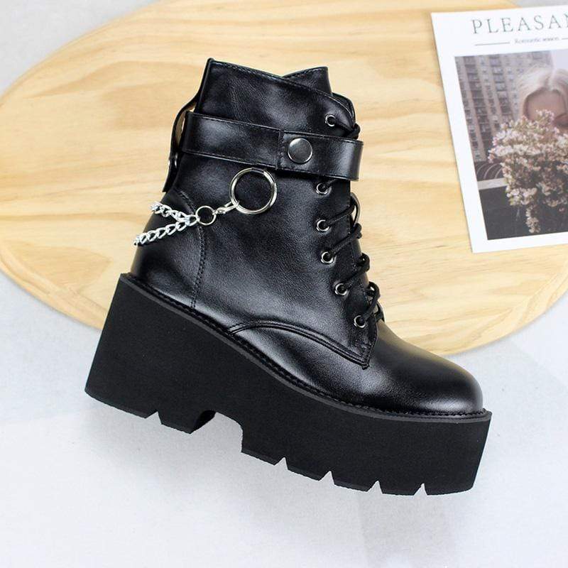 Women's Gothic Punk Lace-up Platform Boots with Chain