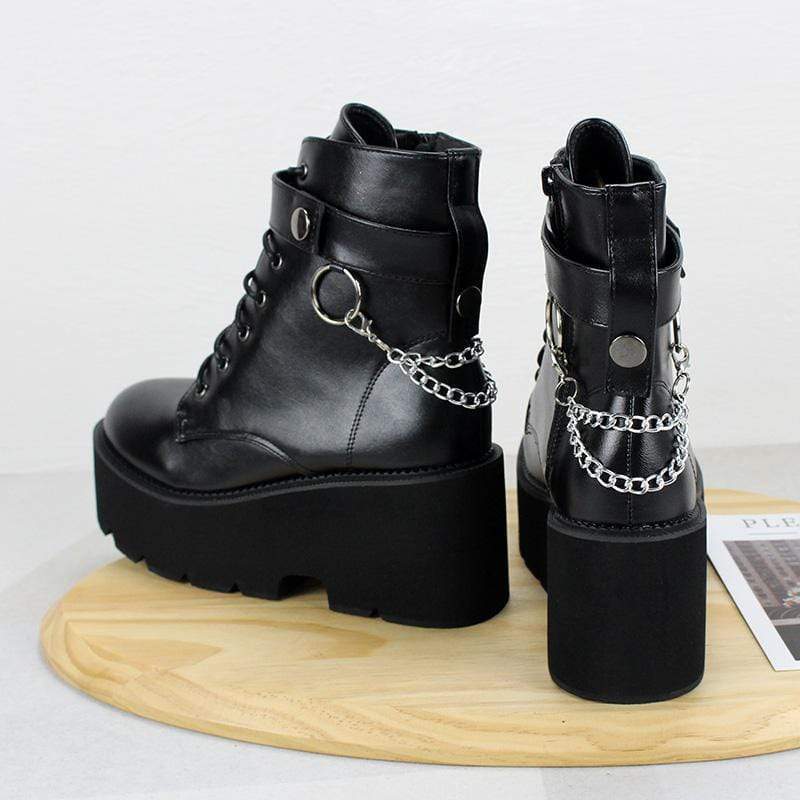 Kobine Women's Gothic Punk Lace-up Platform Boots with Chain