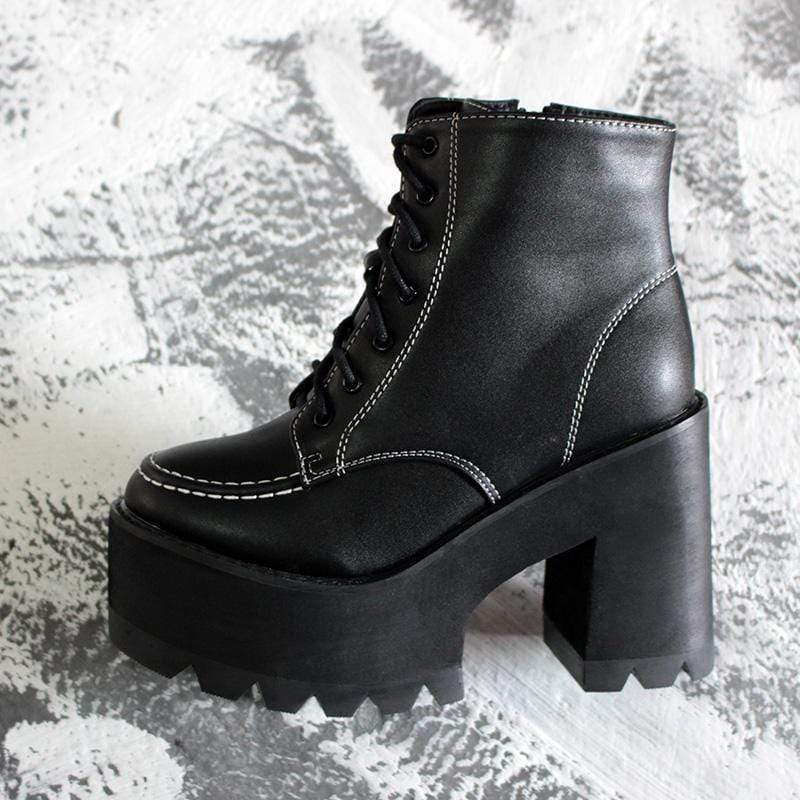 Kobine Women's Gothic Punk Lace-up Zipper Platform Boots
