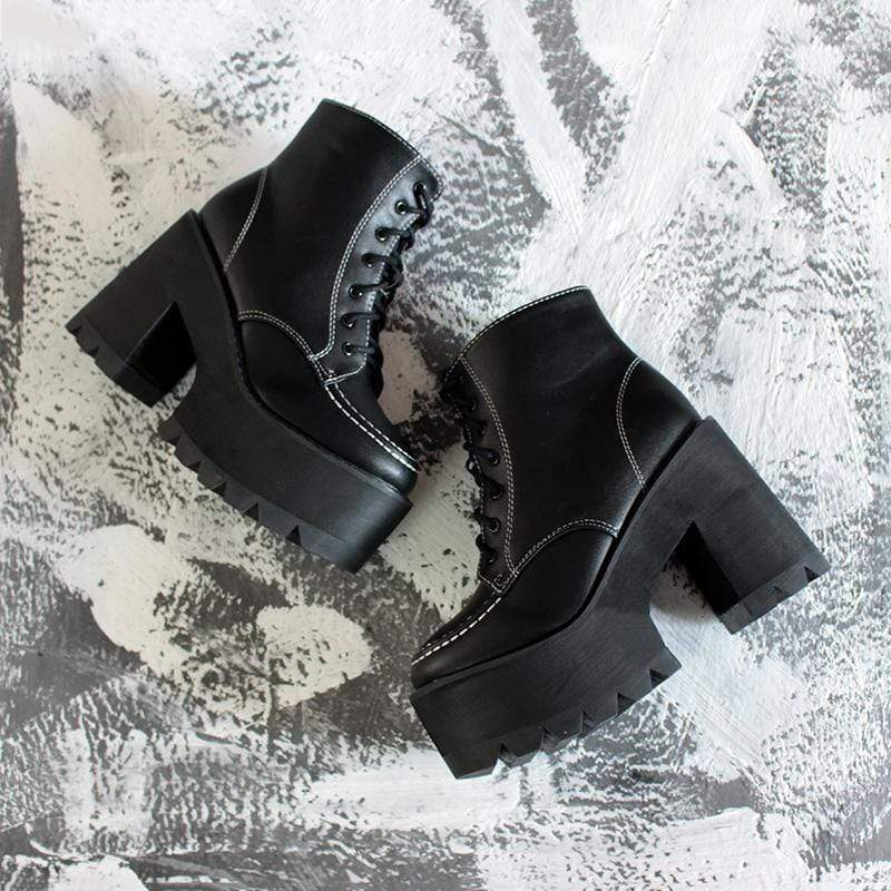 Kobine Women's Gothic Punk Lace-up Zipper Platform Boots