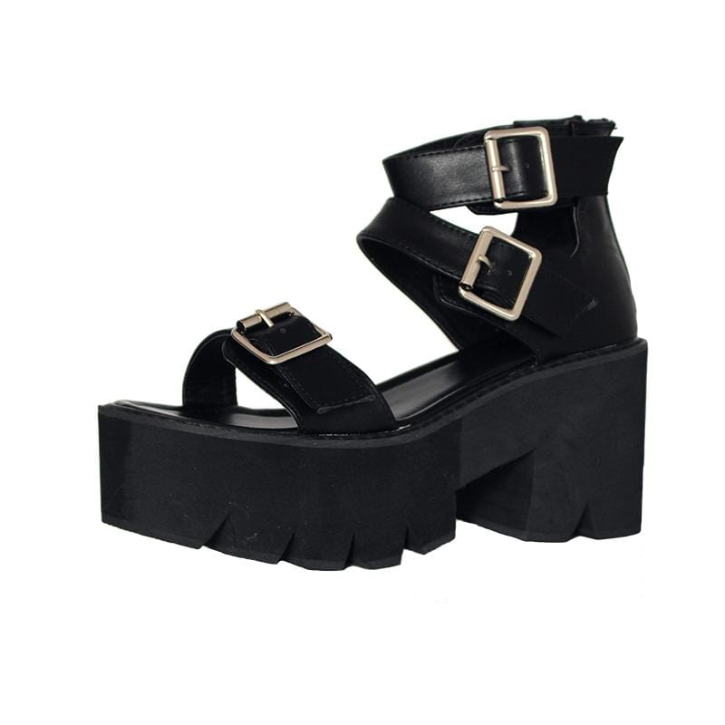 Kobine Women's Gothic Punk Open-toe Buckles Platform Sandals 