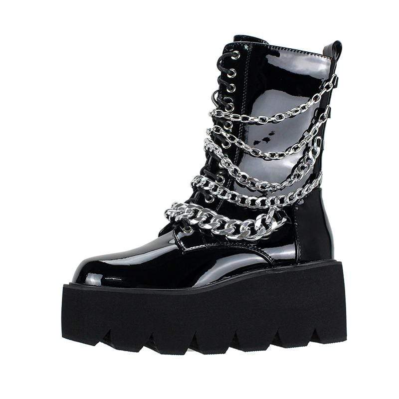 Bottines Femme Style Gothique Punk - Bout Rond, Talon Bloc, Plateforme, à Lacets, Multicolores