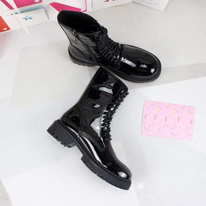 Kobine Women's Gothic Punk Patent Leather Buskin Boots