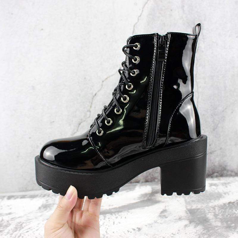 Kobine Women's Gothic Punk Patent Leather Zipper Boots