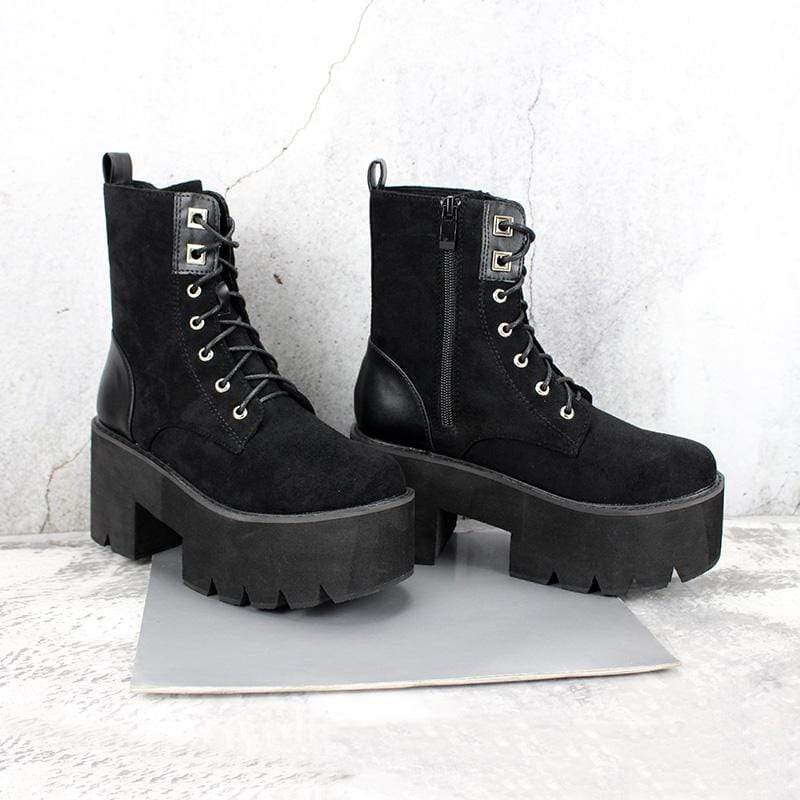 Kobine Women's Gothic Punk Suede Splice Platform Boots