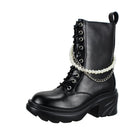 Women's Gothic Punk Wedge Boots with Pearl Chain