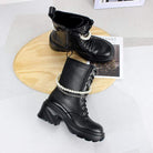 Women's Gothic Punk Wedge Boots with Pearl Chain