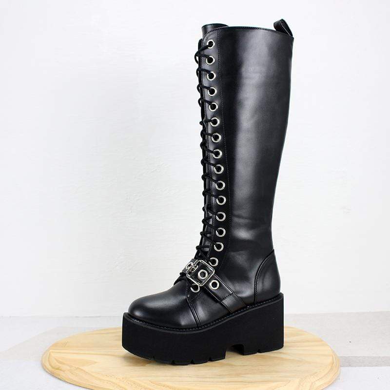 Women's Gothic Punk Zipper Buckle Thigh High Boots
