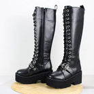 Botas góticas punk con cremallera y hebilla hasta el muslo para mujer