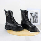 Kobine Damen Gothic Punk Reißverschluss Schnallen Halbstiefel