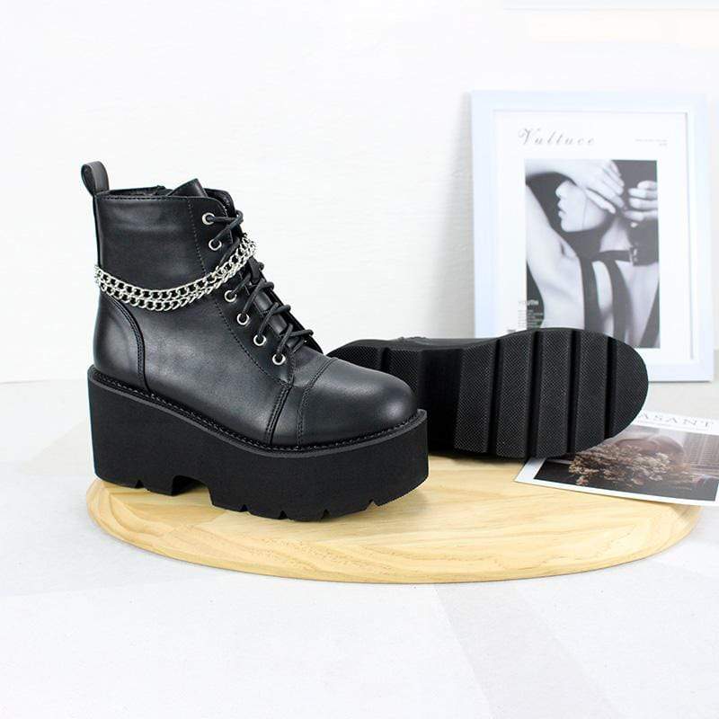 Women's Gothic Punk Zipper Chain Platform Boots