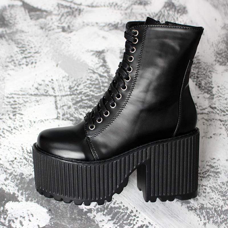 Kobine Women's Gothic Punk Zipper Platform Buskin Boots
