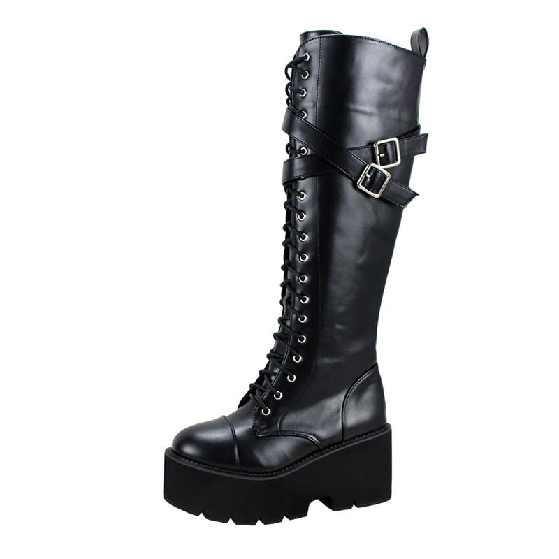 Kobine Women's Gothic Punk Zipper Platform Thigh High Boots