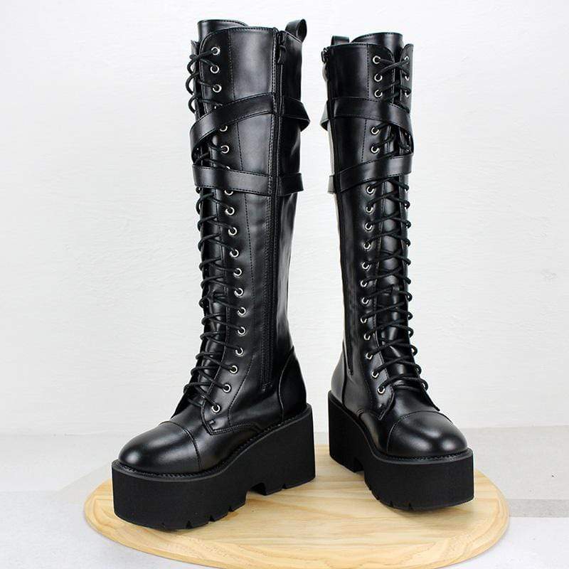 Kobine Women's Gothic Punk Zipper Platform Thigh High Boots