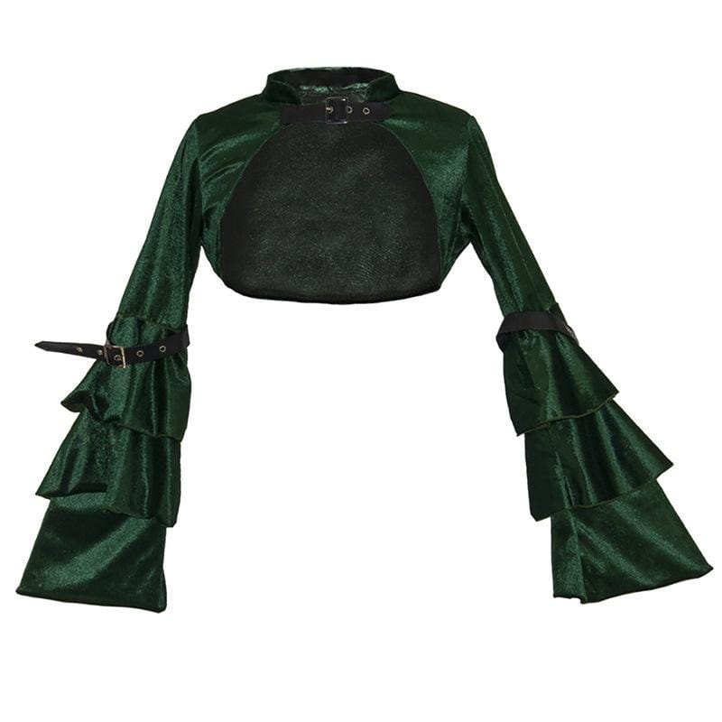 Women's Gothic Pure Color Flare Sleeved Velet Capes With Strap