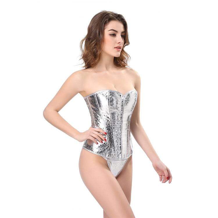 Women's Gothic Pure Color Overbust Corsets Silver