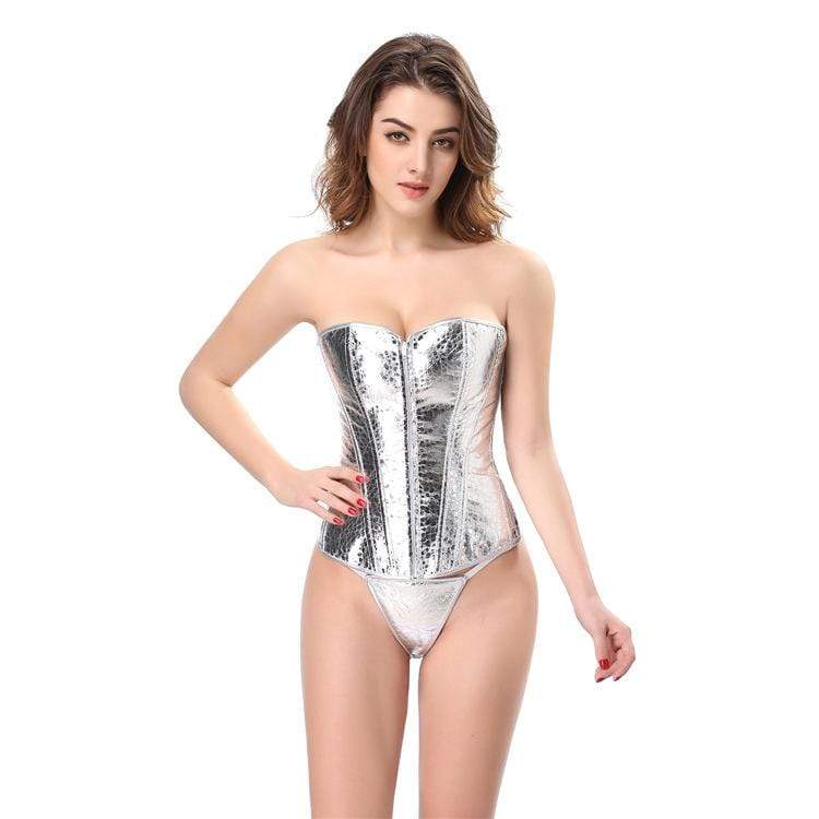 Women's Gothic Pure Color Overbust Corsets Silver