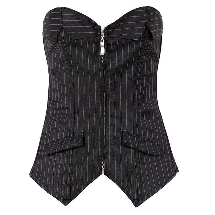 Women's Gothic Ribbed Front Zip Overbust Corsets