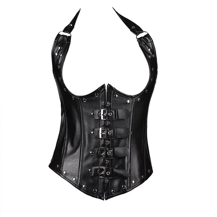 Women's Gothic Rivets Halter Top Underbust Corsets With T-back