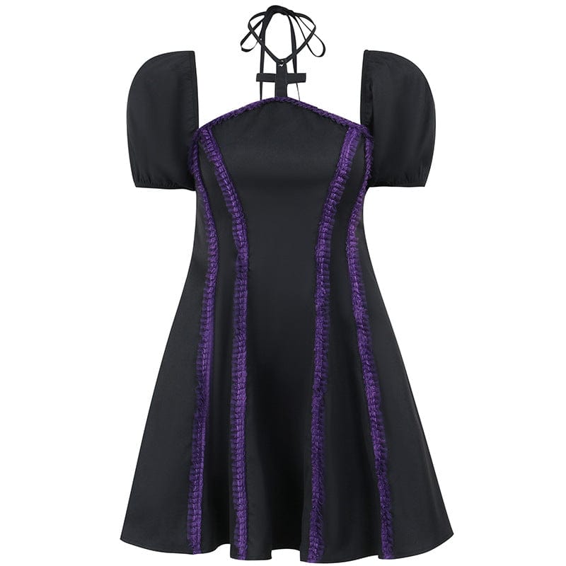 Kobine Women's Gothic Ruffled Cross Halterneck Dress