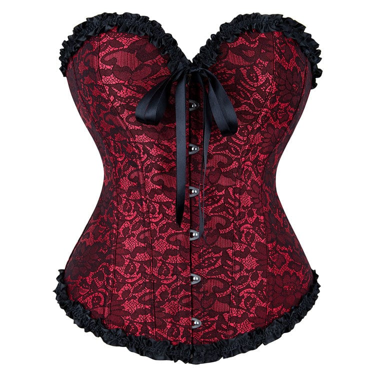 Kobine Women's Gothic Ruffled Floral Lace Overbust Corset