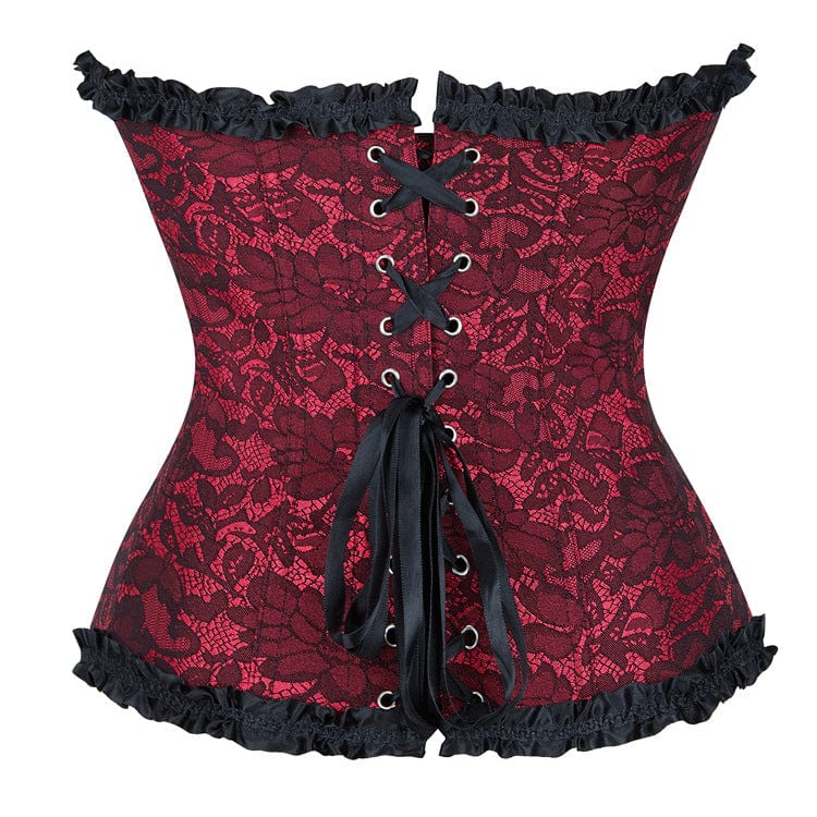 Kobine Women's Gothic Ruffled Floral Lace Overbust Corset