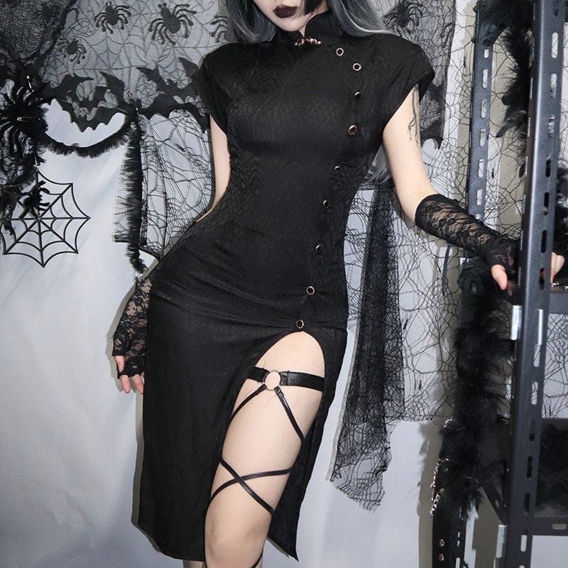 Women's Gothic Side Slit Jacquard Cheongsam Dress – Punk Design