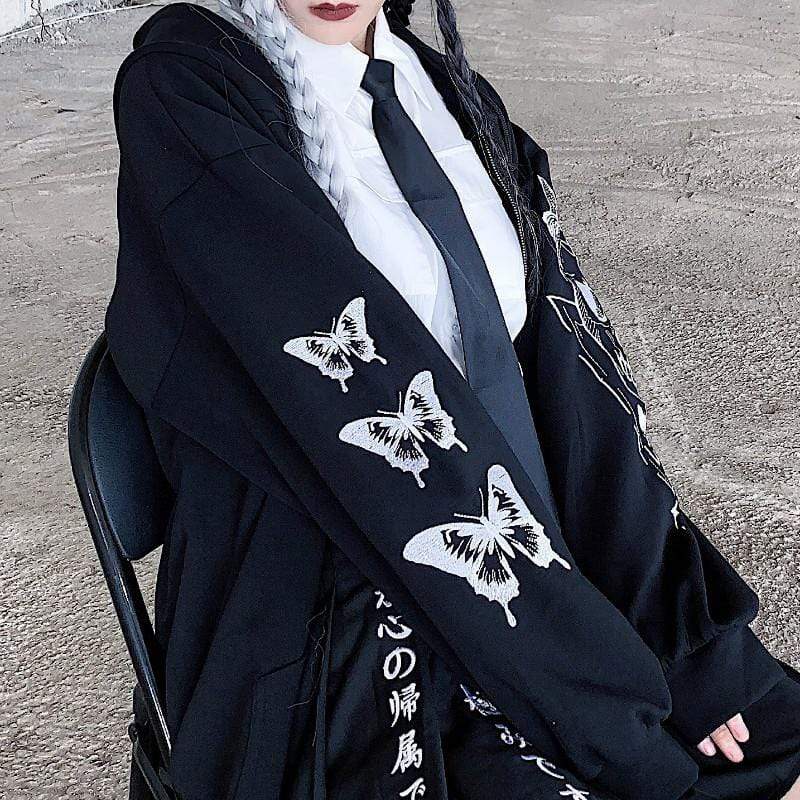 Women's Gothic Skull Butterflies Embroidered Coats With Hood