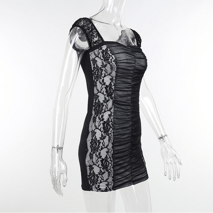 Women's Gothic Slim Fitted Ruched Lace Dress