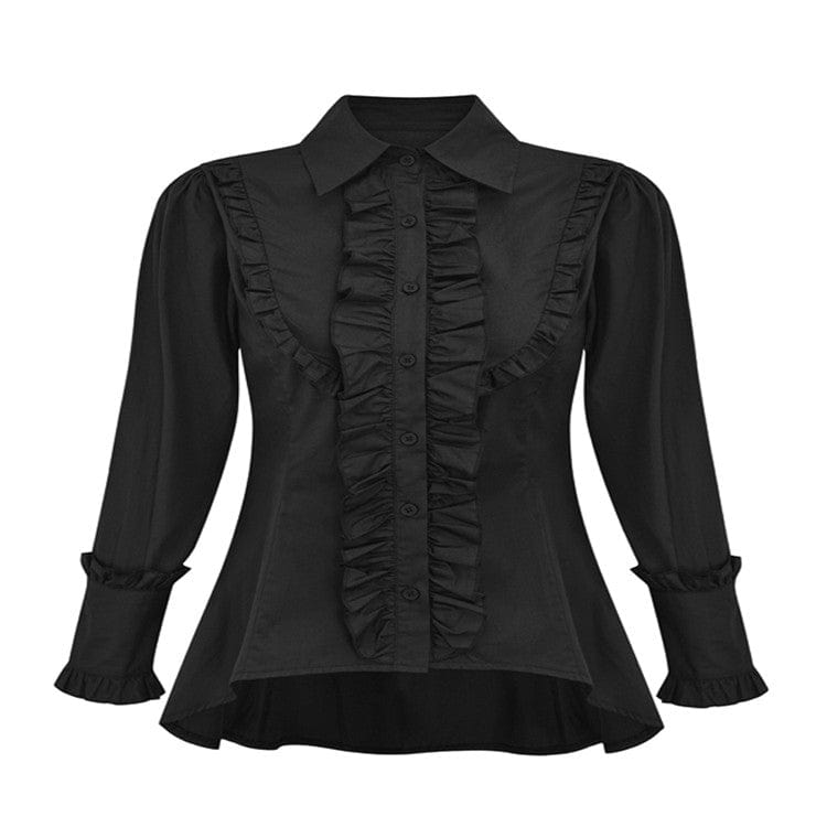 Kobine Women's Gothic Slim Fitted Ruffled Shirt