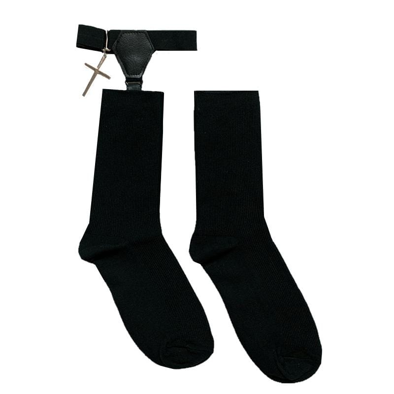 Women's Gothic Solid Socks With Cross Leg Ring