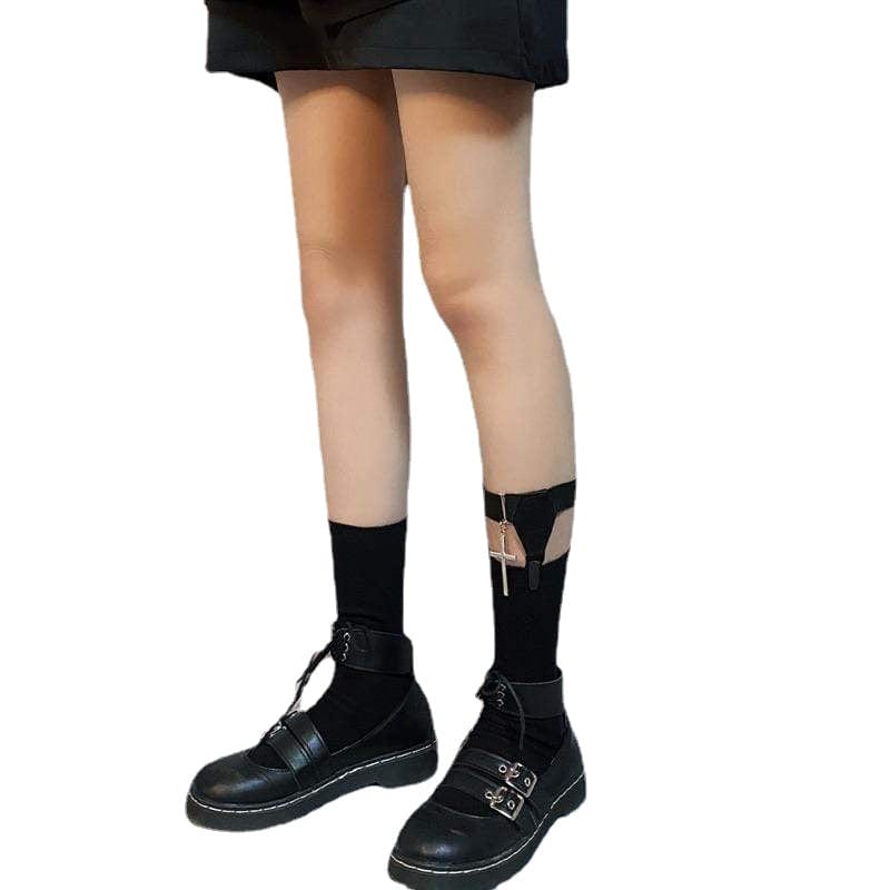 KOBINE Women's Gothic Solid Socks With Cross Leg Ring
