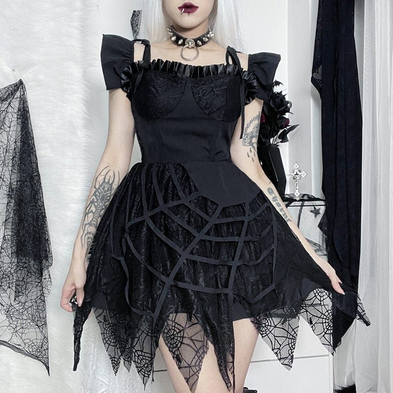 Kobine Women's Gothic Spider Web Mesh Splice Dress