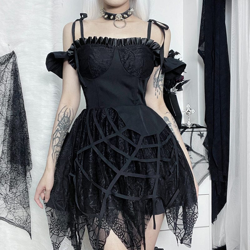 Kobine Women's Gothic Spider Web Mesh Splice Dress