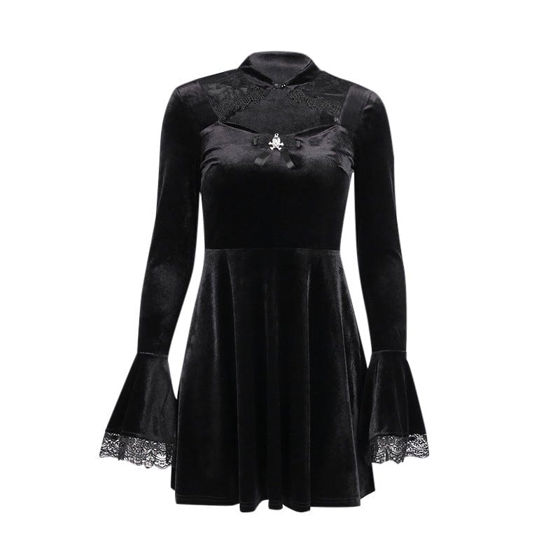 Kobine Women's Gothic Stand Collar Lace Splice Dress