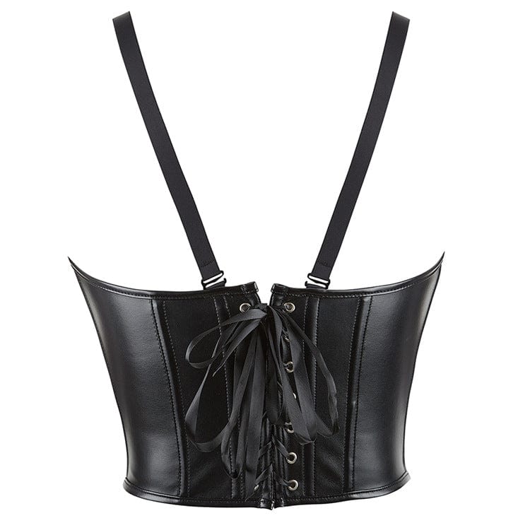 Kobine Women's Gothic Strappy Faux Leather Underbust Corset with Straps