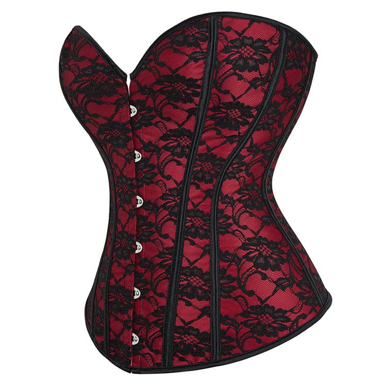 Kobine Women's Gothic Strappy Floral Lace Overbust Corset