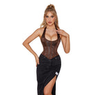 Kobine Women's Gothic Strappy Floral Printed Halterneck Overbust Corset